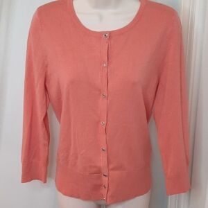 White House Black Market Coral Button Cardigan sz Medium